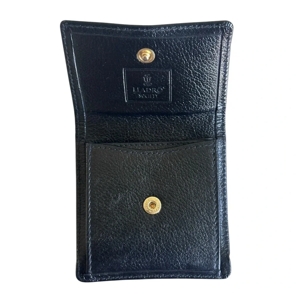 Vintage Lladro Society Black‎ Leather Coin Purse with Porcelain Logo & Pouch